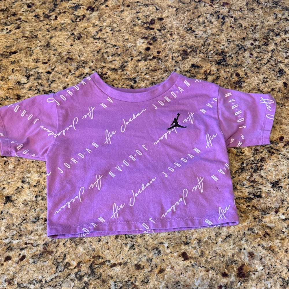Jordan Girls Lavender Script Crop Tee with Black Jumpman